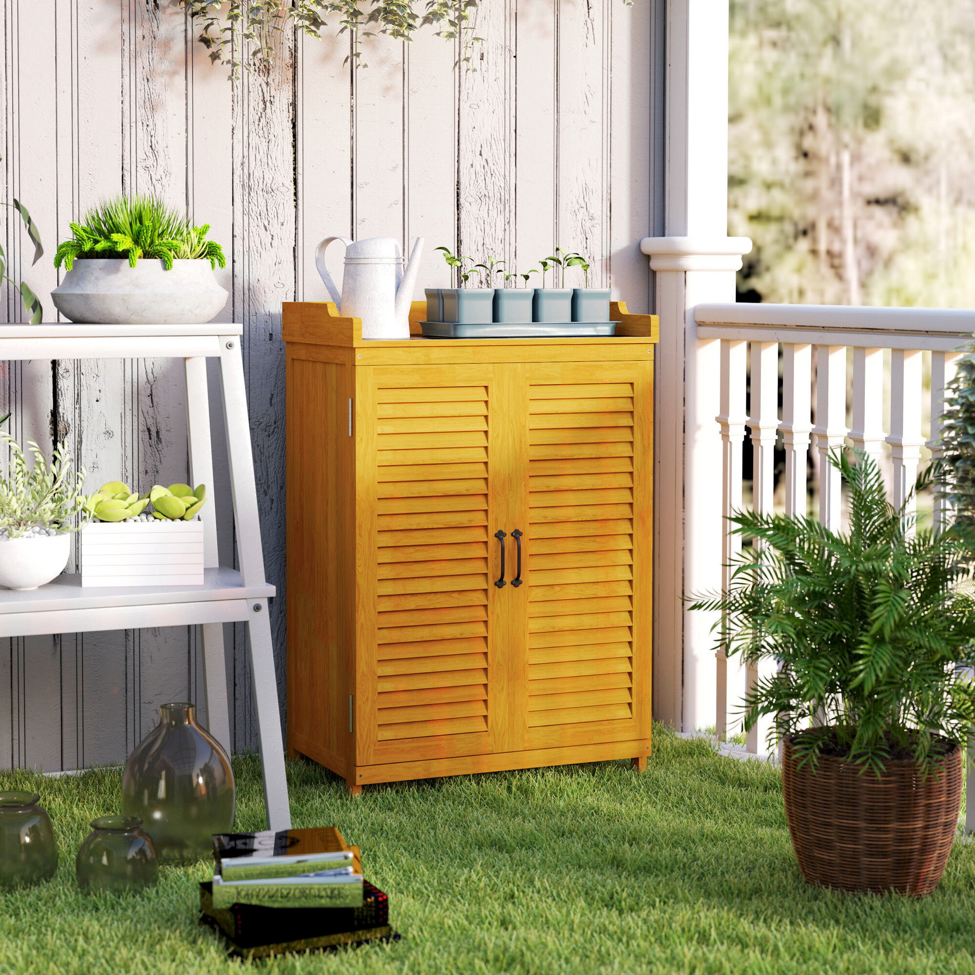 Outsunny Gartenschrank gelb Metall B/H/L: ca. 40x98,5x65,5 cm