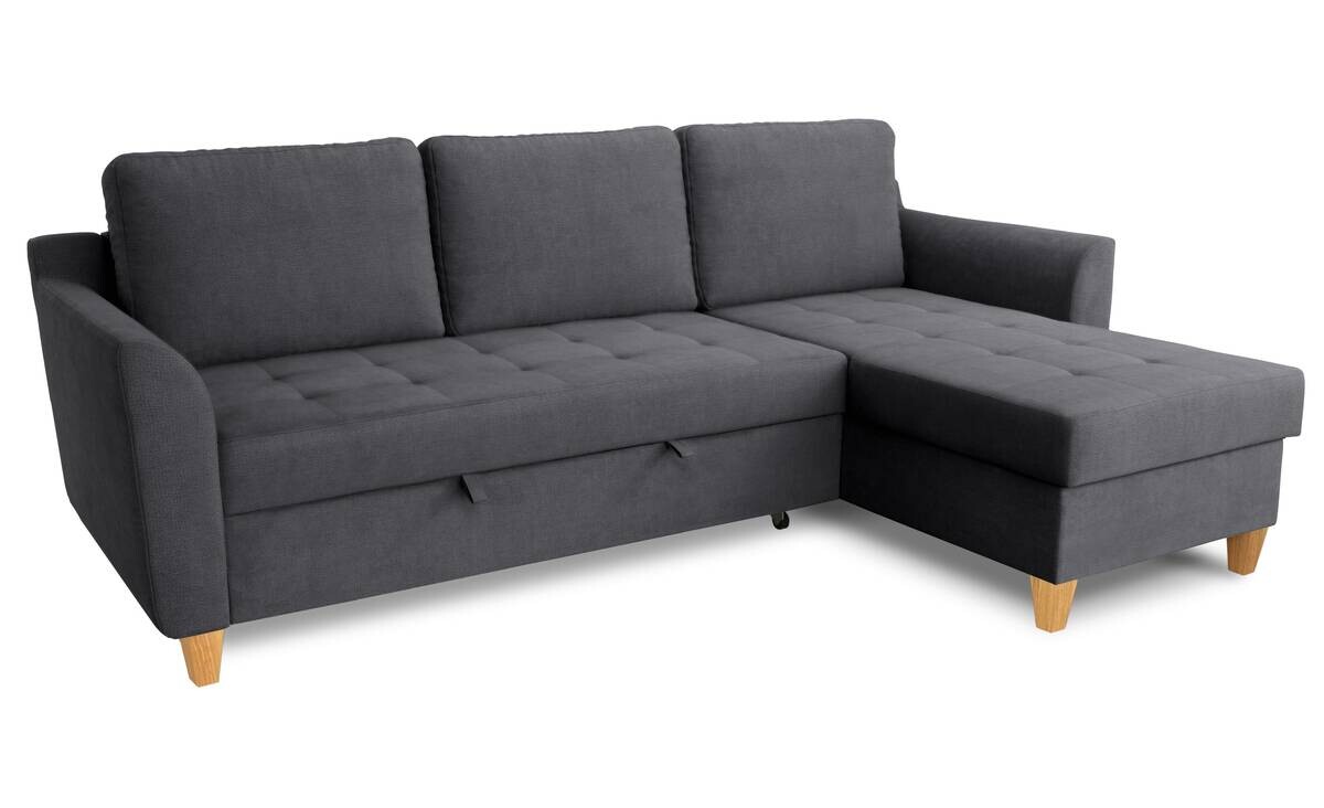 Ecksofa mit Bettfunktion und Bettkasten dunkelgrau Microfaser B/H/T: ca. 231x86x150 cm