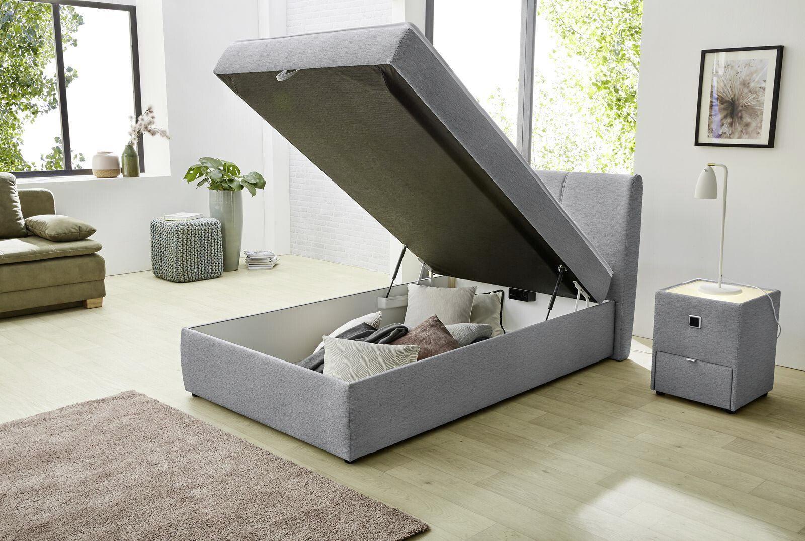 Polsterbett grau B/H/T: ca. 133x104x217 cm