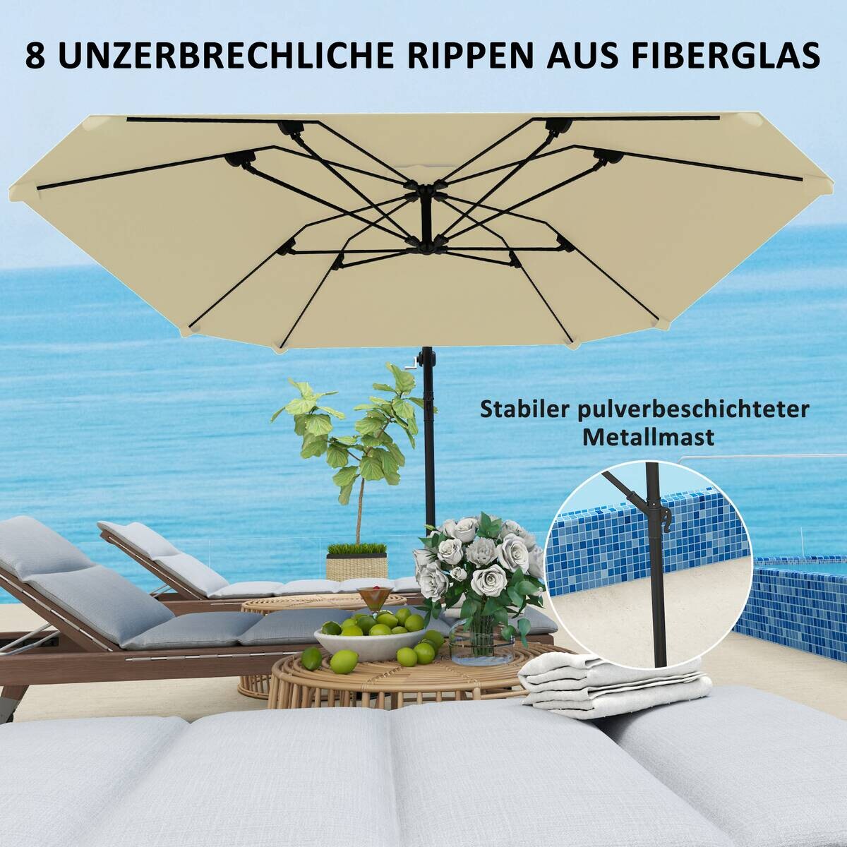 Outsunny Ampelschirm beige Polyester B/H/L: ca. 260x245x304 cm