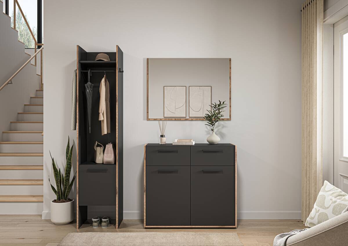 Garderobe Bueno Basalt Nox Oak Nachbildung B/H/T: ca. 152x189x37 cm