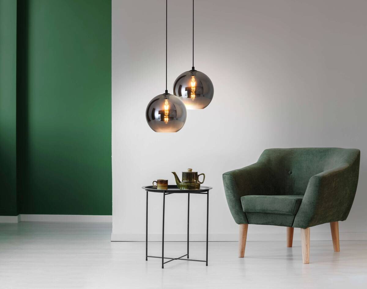 Näve Leuchten Pendelleuchte 6126797 anthrazit Metall Glas B/H/T: ca. 25x125x25 cm E27 1 Brennstellen