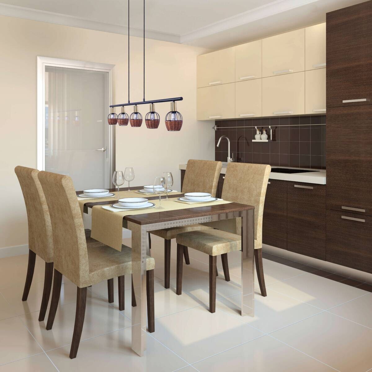 Näve Leuchten Pendelleuchte 7093322 schwarz Rattan Metall B/H/T: ca. 10x120x100 cm E14 5 Brennstellen