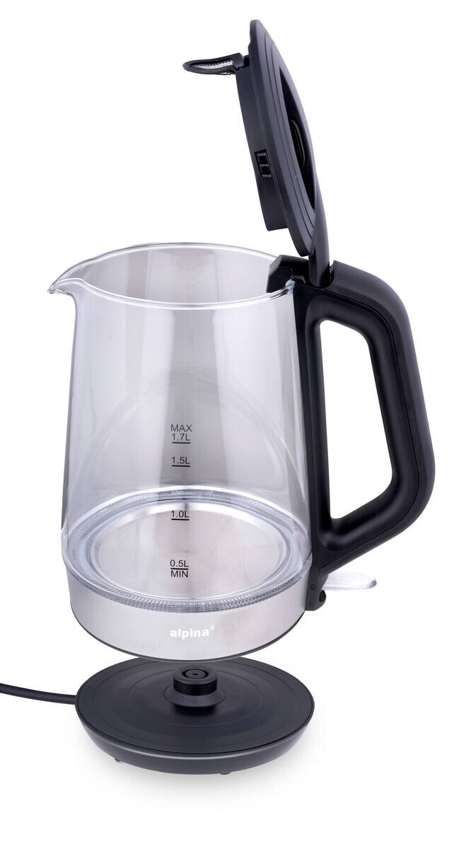 alpina Glaswasserkocher schwarz Glas Edelstahl ca. 1,7 l