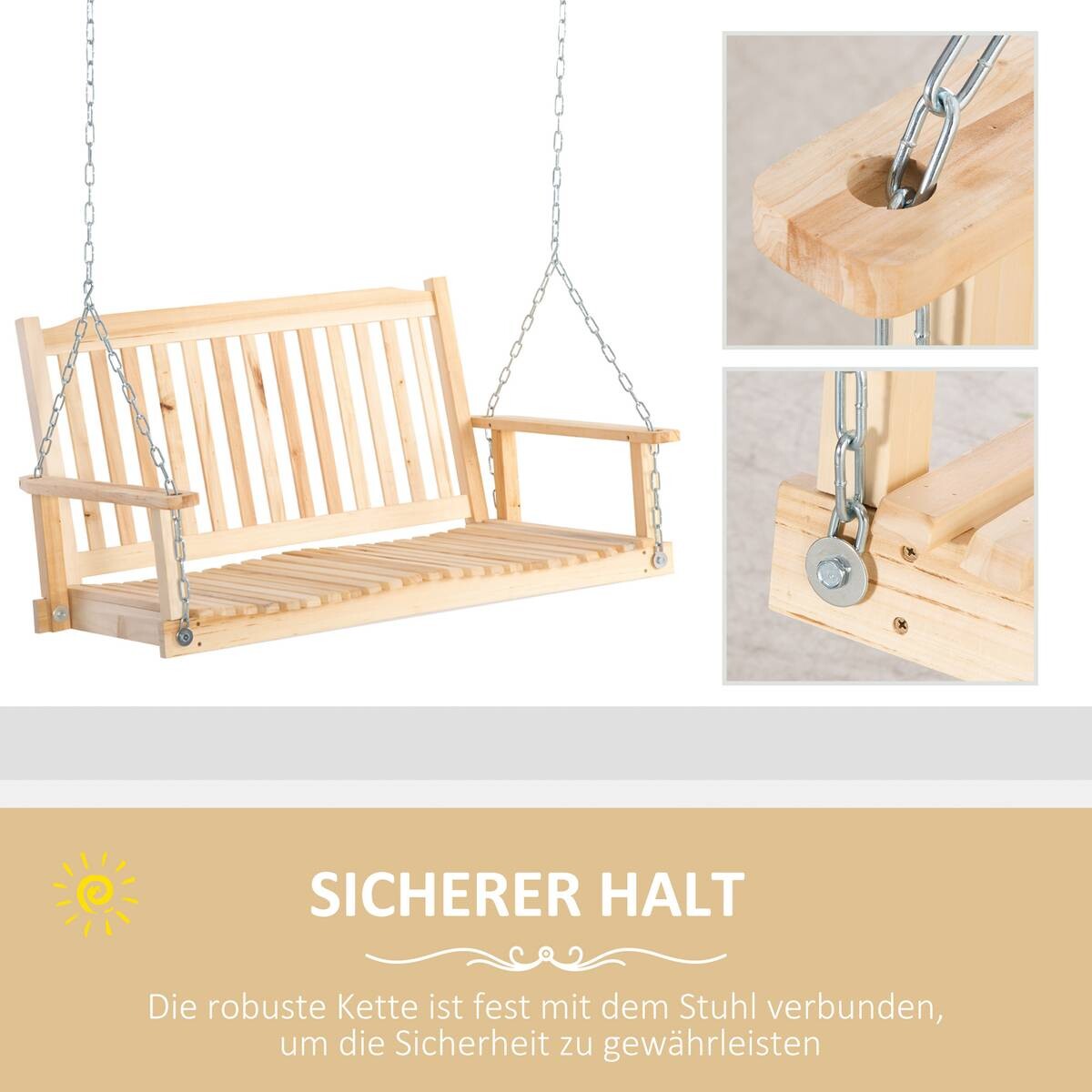 Outsunny Hängebank natur Holz B/H/L: ca. 69x60x117 cm