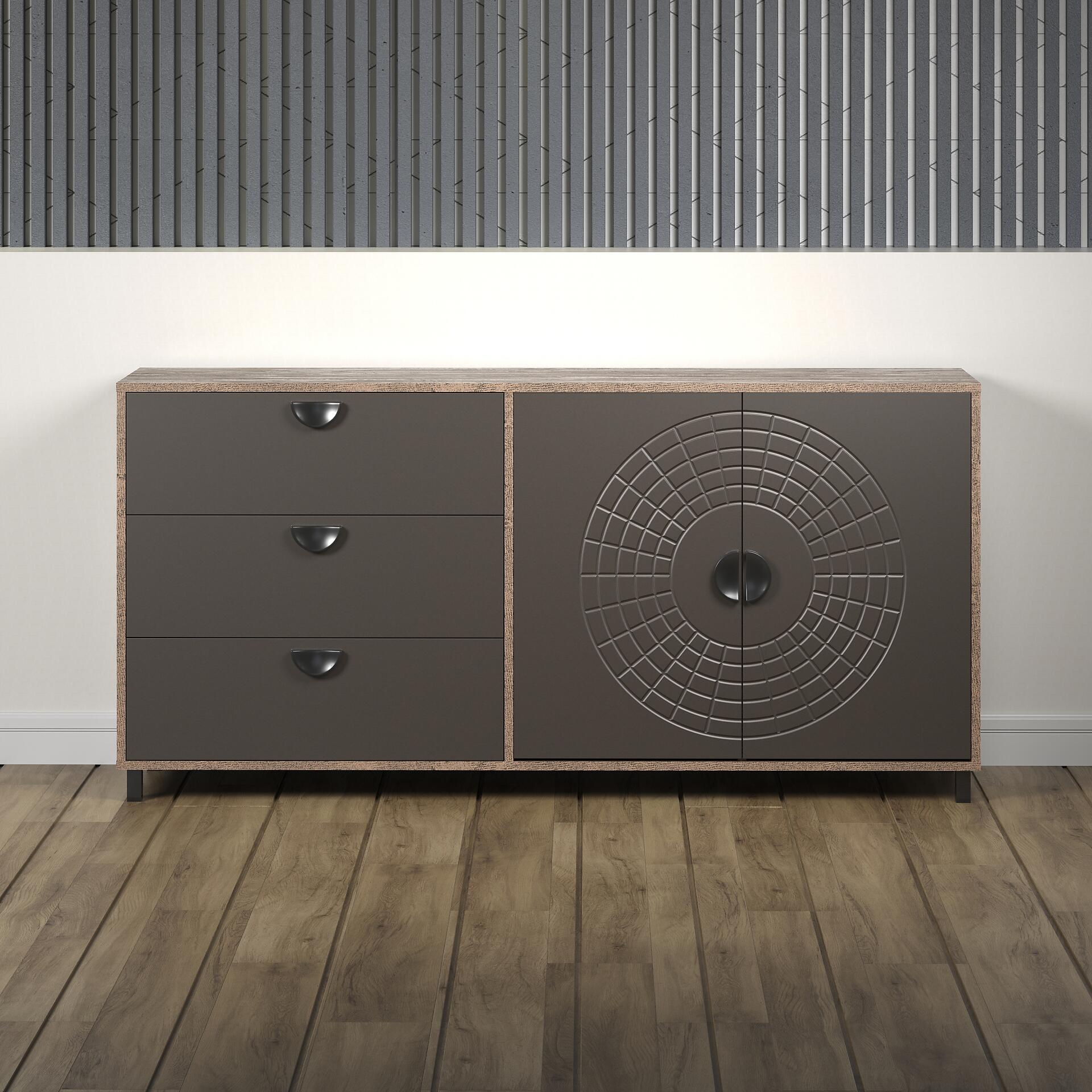 Sideboard Fusion Eiche dunkel Nachbildung bronze Optik B/H/T: ca. 176x86x42 cm