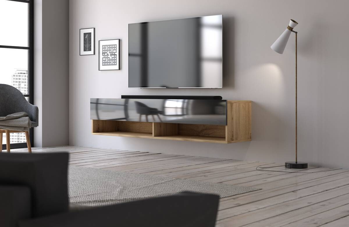 TV-Lowboard TV LOWBOARD DERBY 140 Eiche Wotan Nachbildung schwarz glänzend B/H/T: ca. 140x32,5x31,5 cm TV-Lowboard TV LOWBOARD DERBY 140 Eiche Wotan Nachbildung schwarz glänzend B/H/T: ca. 140x32,5x31,5 cm