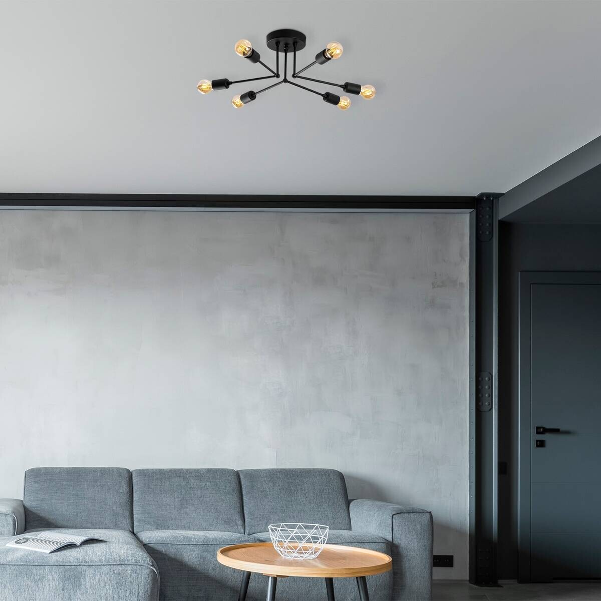 Opviq Deckenleuchte Sparrow schwarz Metall B/H/T/L/D: ca. 60x16x60x60x60 cm E27 6 Brennstellen