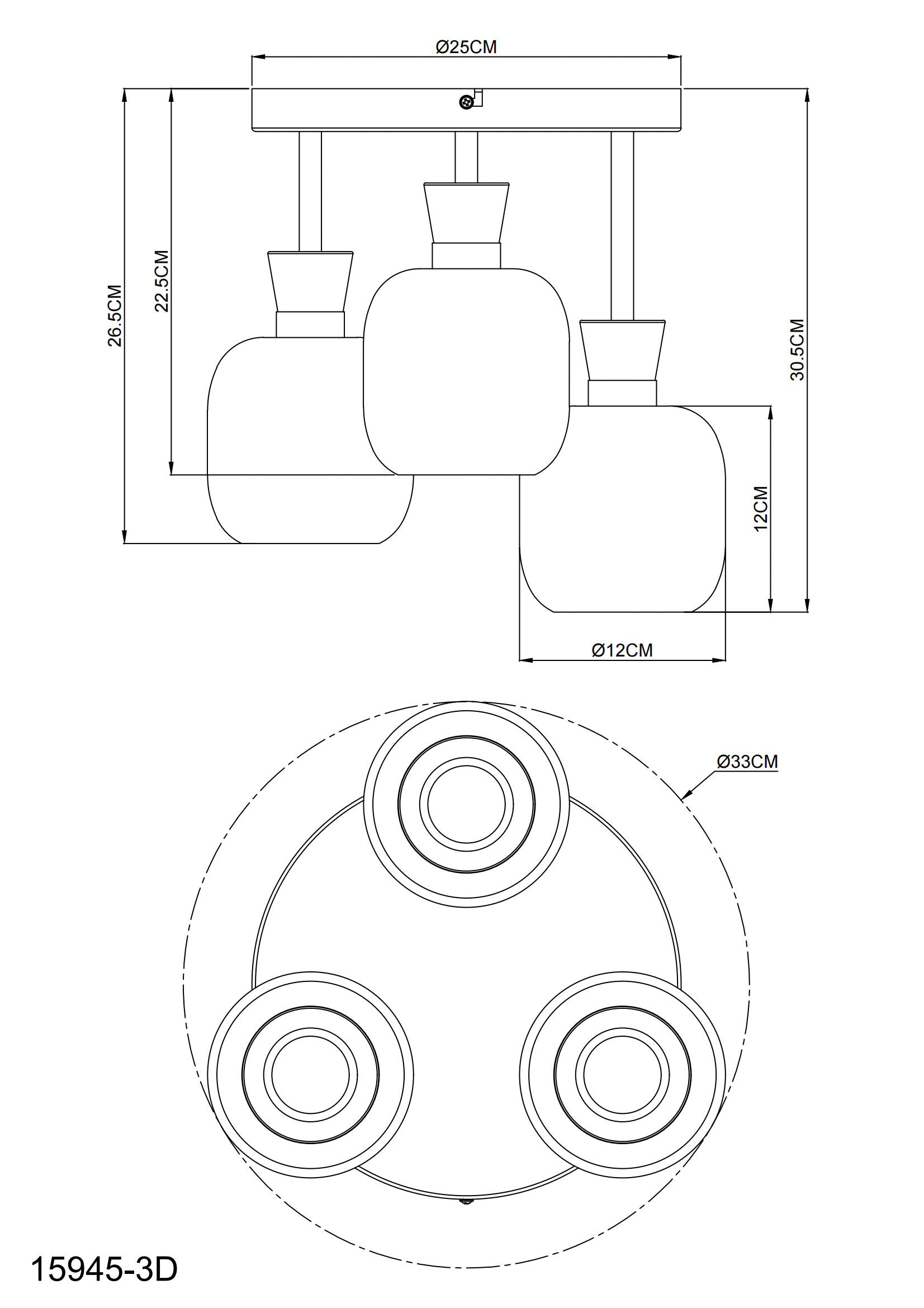 GLOBO Deckenleuchte Chrom schwarz Metall Glas B/H/L: ca. 21x32x29 cm 3 Brennstellen