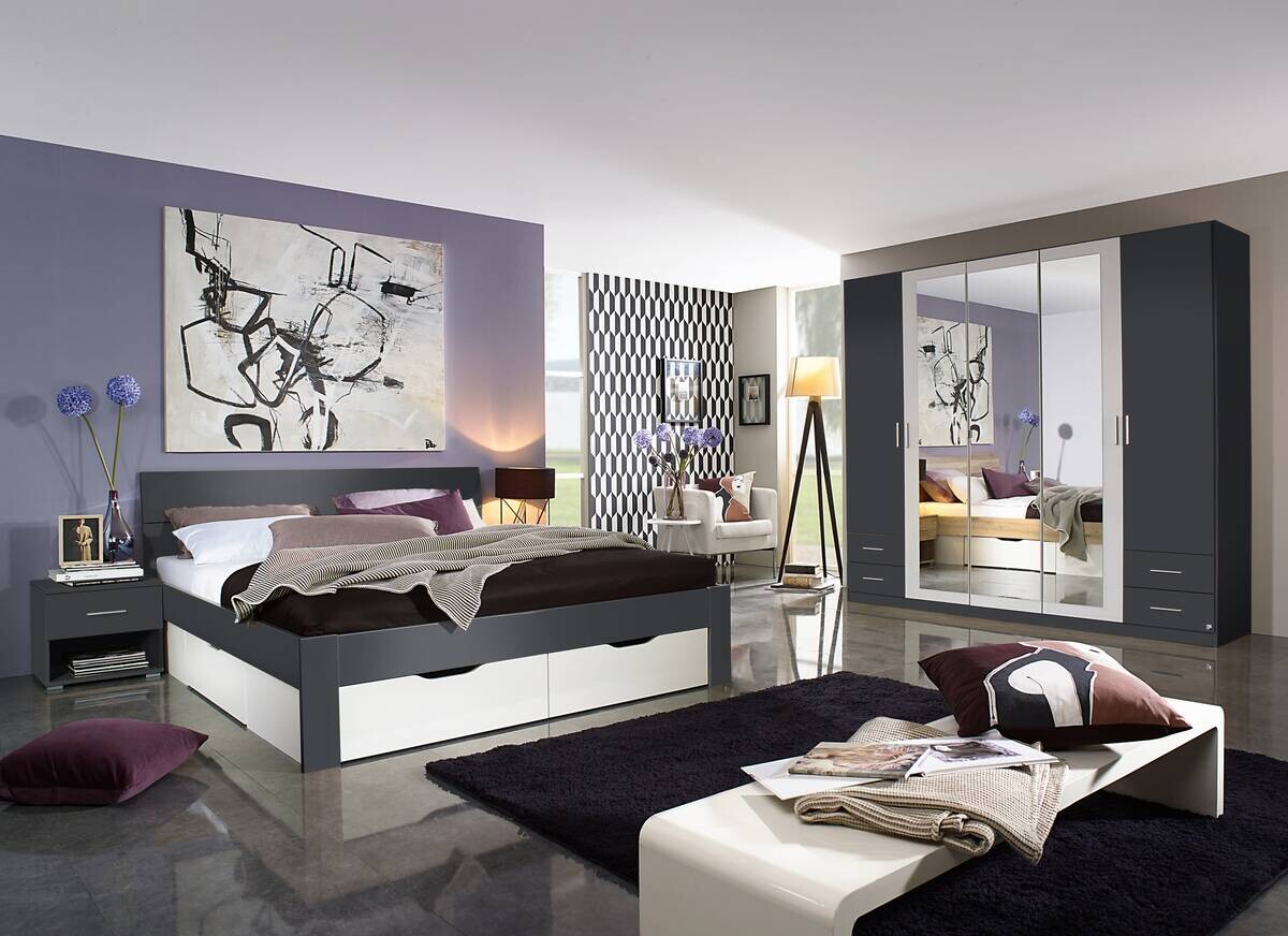 Bett München grau B/H/T: ca. 185x90x209 cm Liegefläche B/L: ca. 180x200 cm