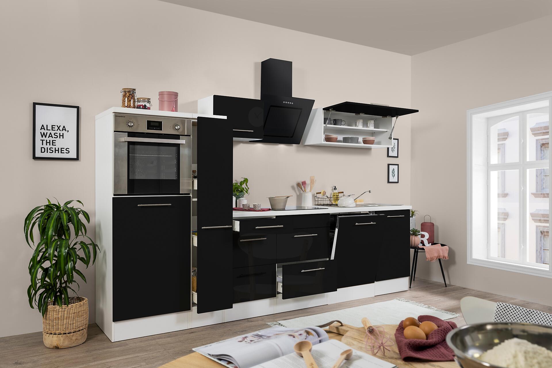 Respekta Küchenblock Amanda schwarz Hochglanz B/H/T: ca. 310x200x60 cm