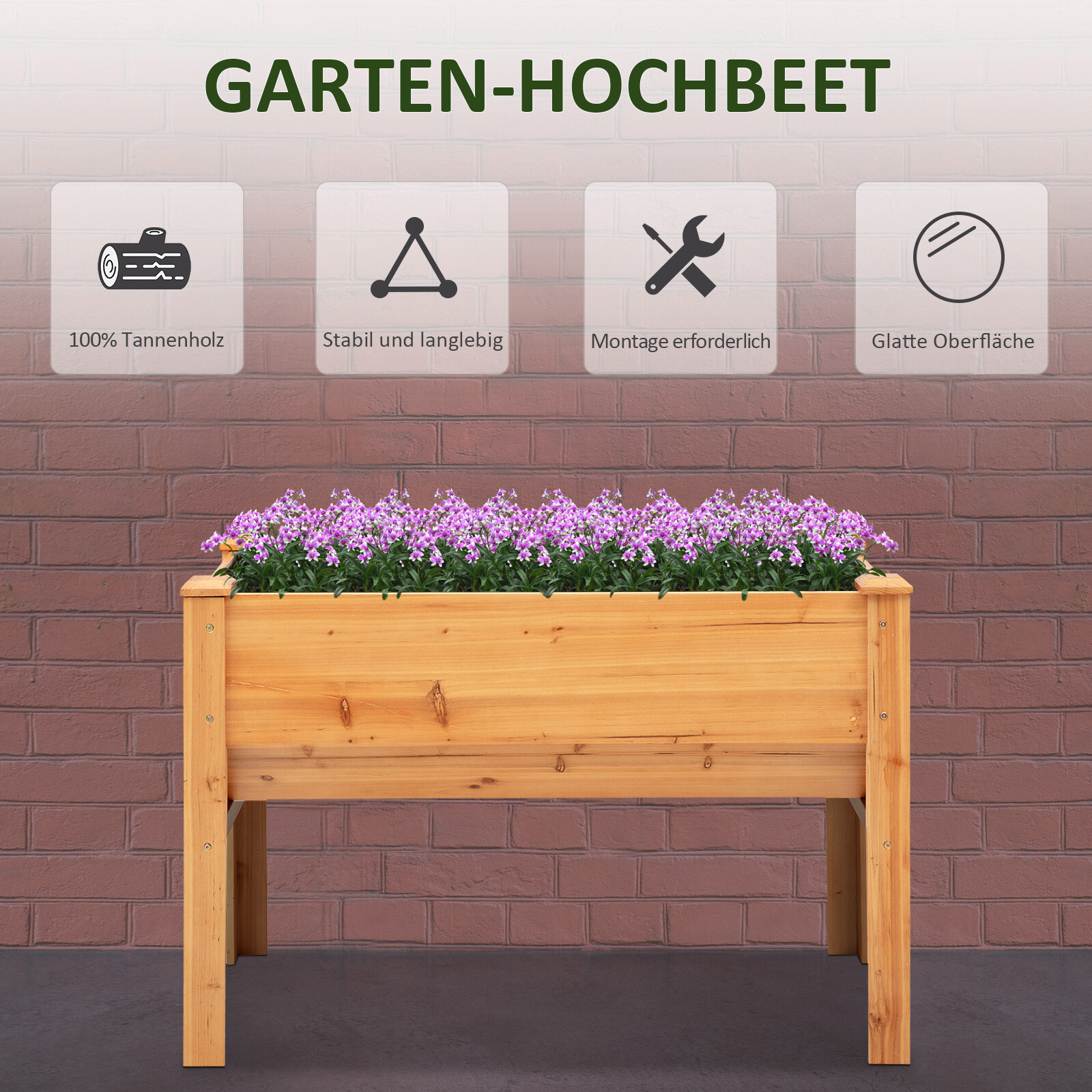 Outsunny Hochbeet mit 4 Hake natur Metall B/H/L: ca. 60x81x120 cm