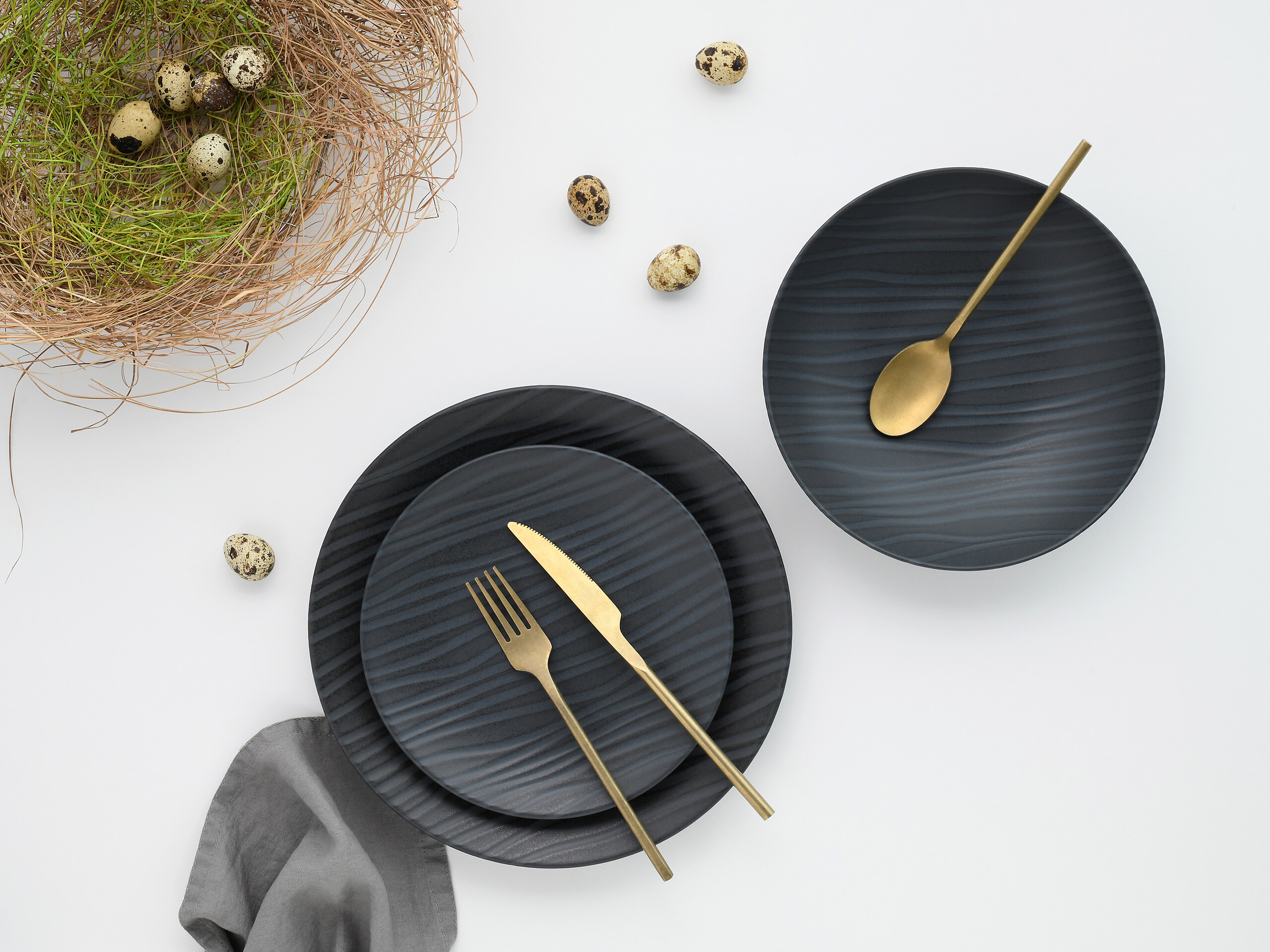 CreaTable Kombiservice Waves schwarz Steinzeug 16 tlg.