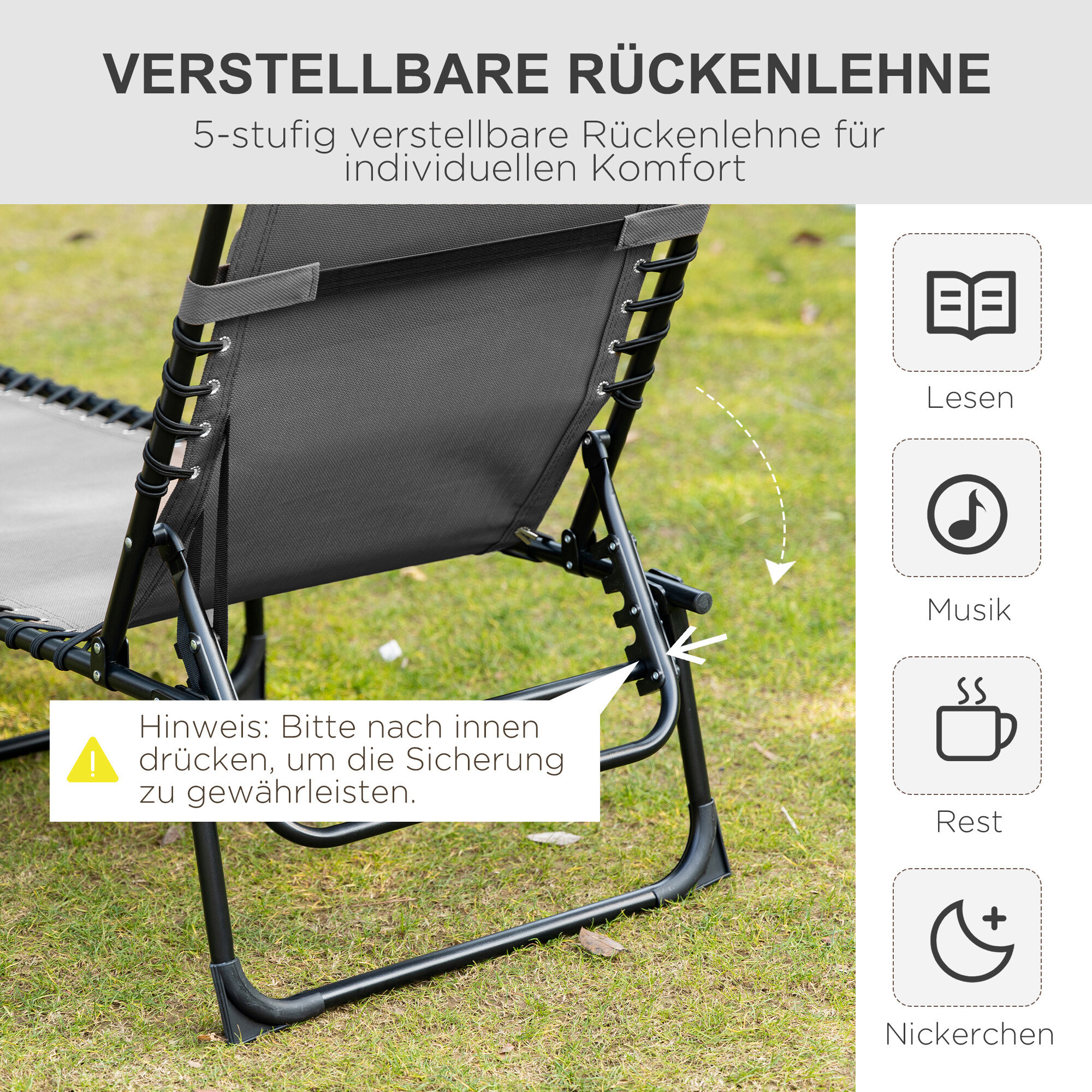 Outsunny Sonnenliege schwarz Netzstoff B/H/L: ca. 58x30x185 cm