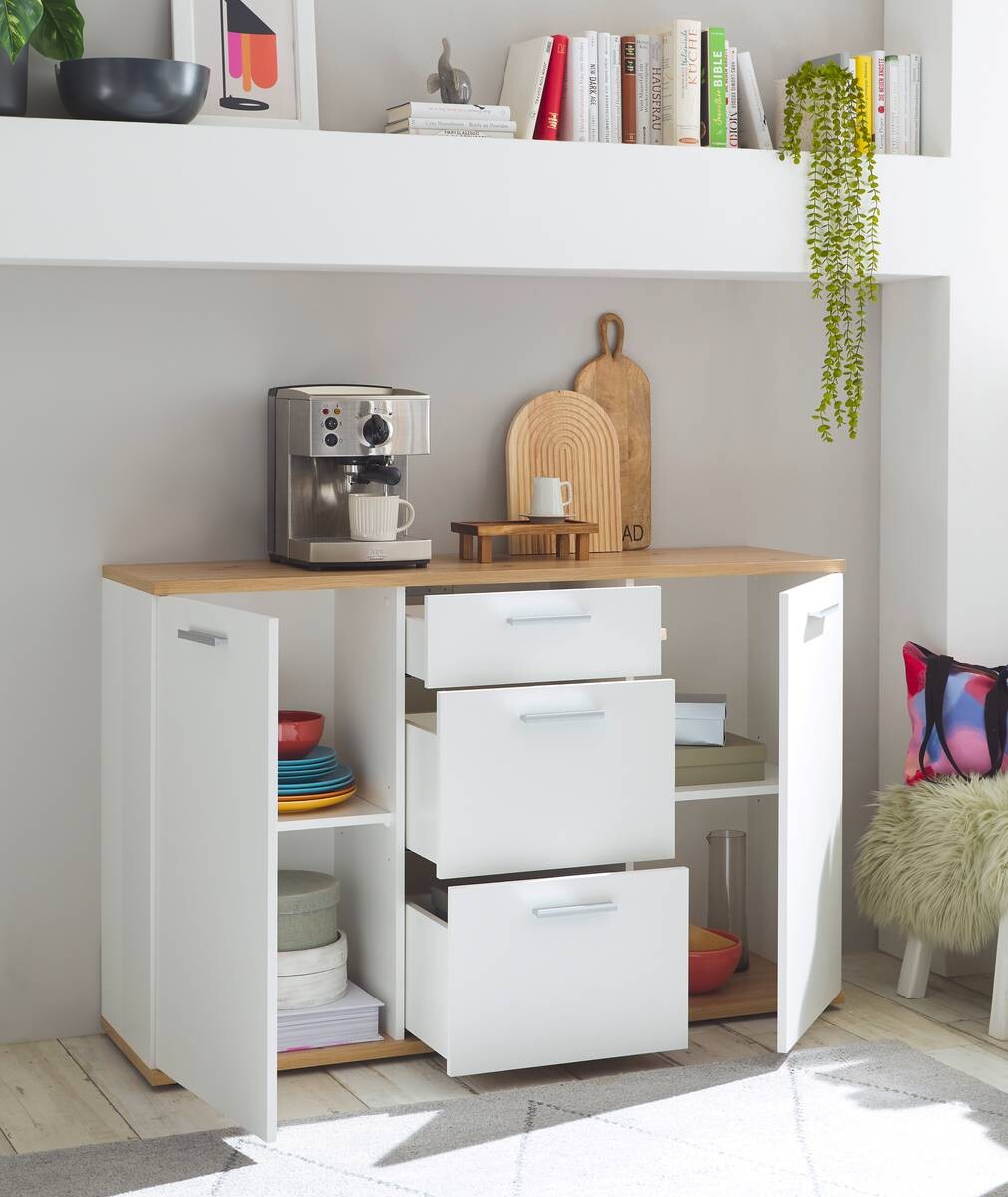 Kommode BC 1035 weiß Eiche Artisan Nachbildung B/H/T: ca. 135x86x38 cm