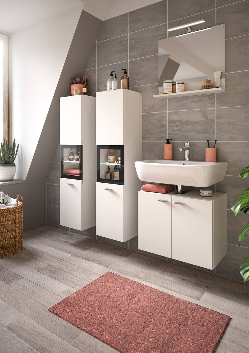 Badhochschrank BOSTON weiß schwarz B/H/T: ca. 30x125x29 cm