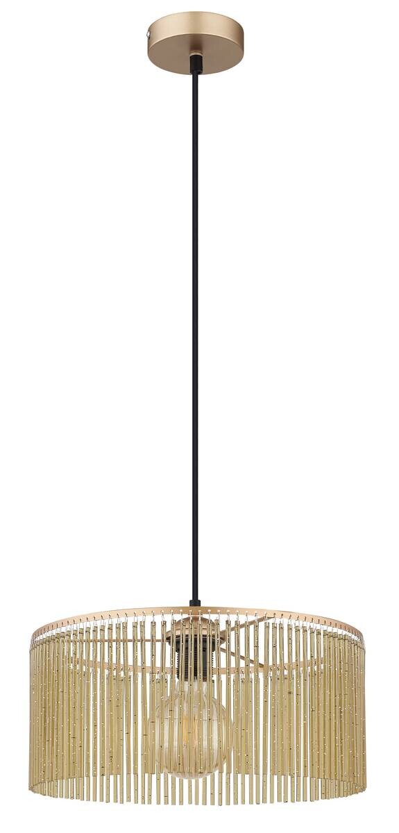 GLOBO Pendelleuchte LEEDS 33080145 schwarz gold amber Kunststoff Metall H/D: ca. 135x35 cm E27 1 Brennstellen