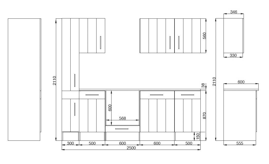 Respekta Küchenblock Premium weiß matt B/H/T: ca. 250x211x60 cm