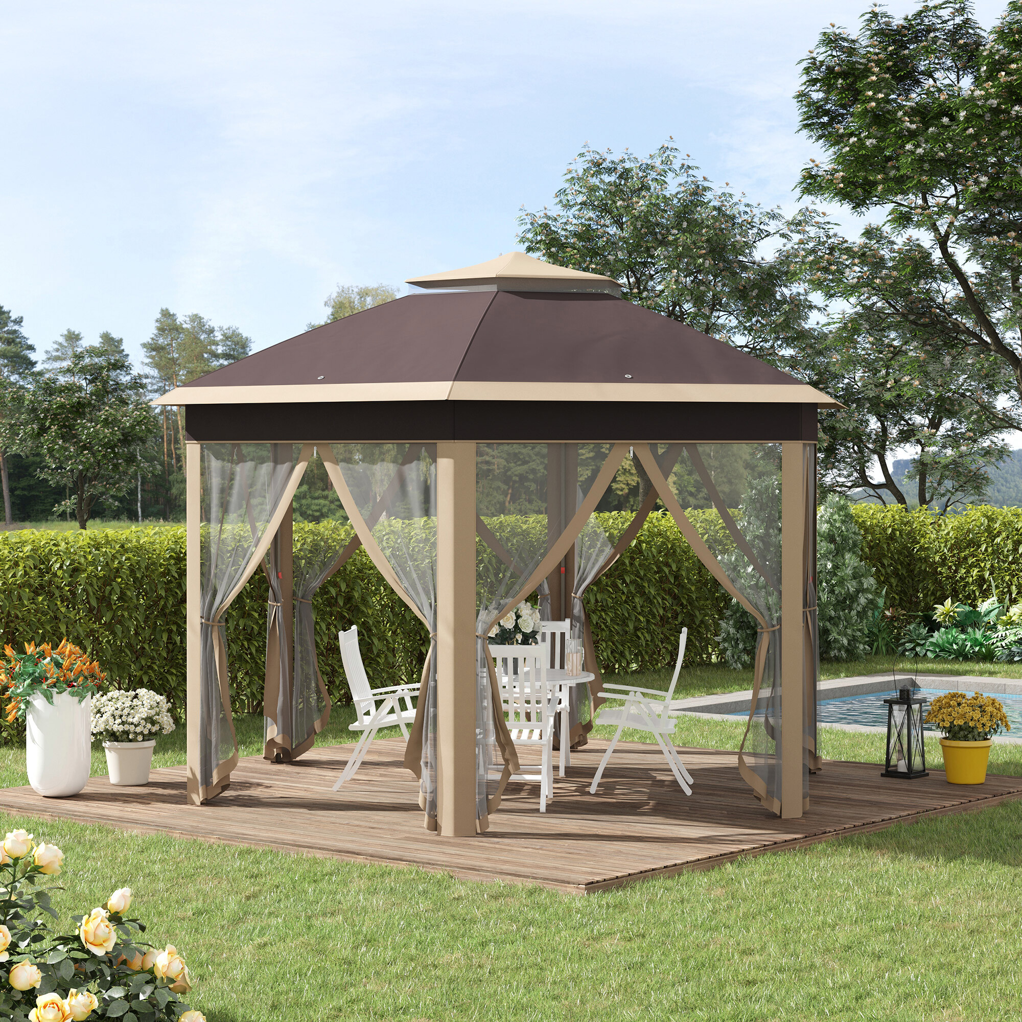 Outsunny Faltpavillon hellbraun Metall B/H/L: ca. 405x285x405 cm