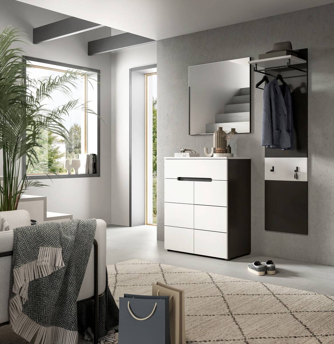 Garderobe Canu basaltgrau Nachbildung weiß B/H/T: ca. 140x190x37 cm