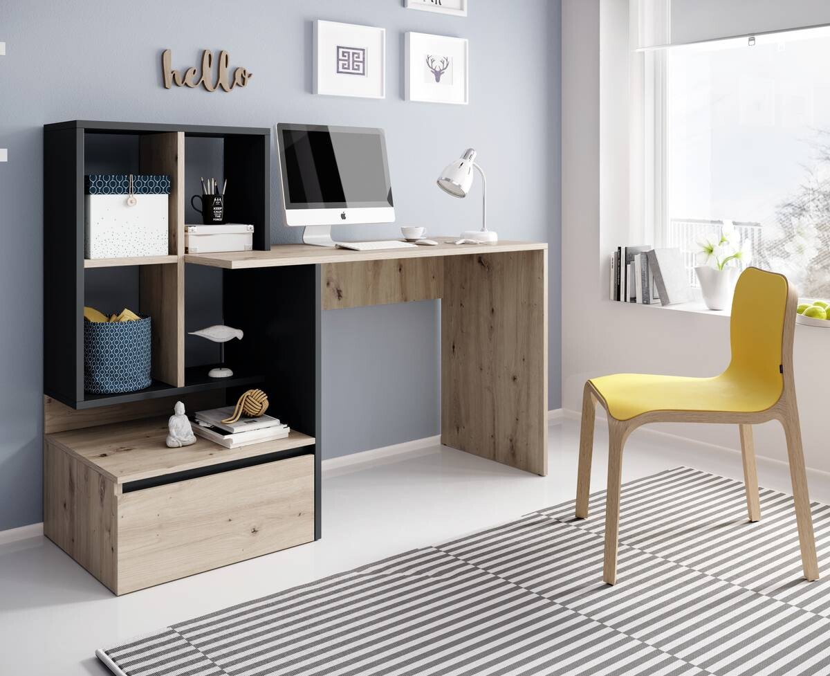 Schreibtisch SCHREIBTISH PACO 2 Eiche Artisan Nachbildung anthrazit B/H/T: ca. 145x112x52 cm