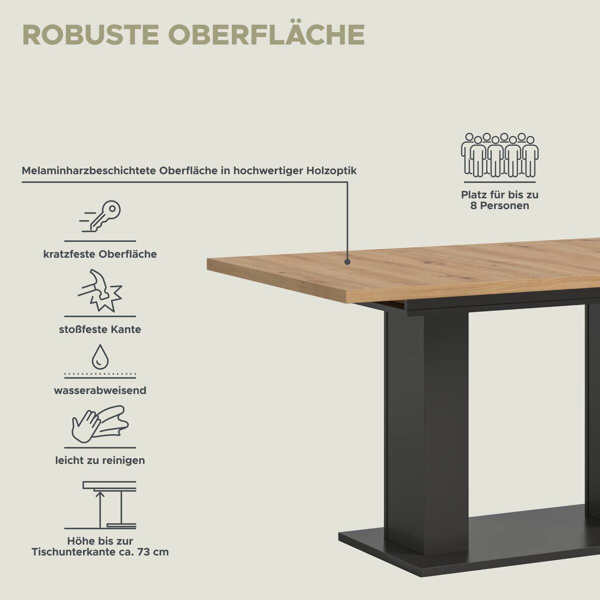 Esstisch MOTION grau Artisan Nachbildung B/H/T: ca. 150x76x90 cm
