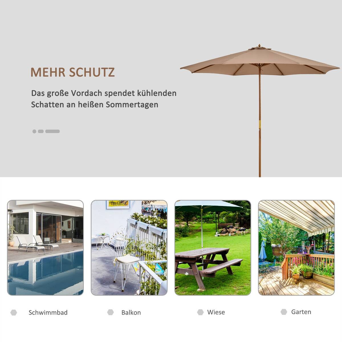 Outsunny Sonnenschirm khaki Bambus H/D: ca. 250x300 cm