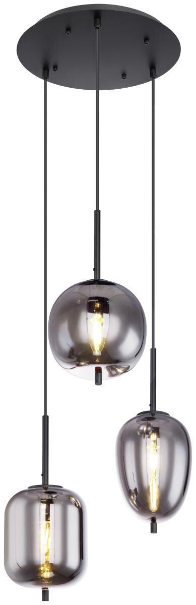 GLOBO Pendelleuchte Blacky 15345-3 schwarz Metall Rauchglas H/D: ca. 120x46 cm E14 3 Brennstellen