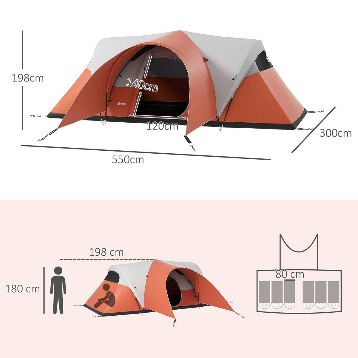 Outsunny Campingzelt B/H/L: ca. 300x198x550 cm