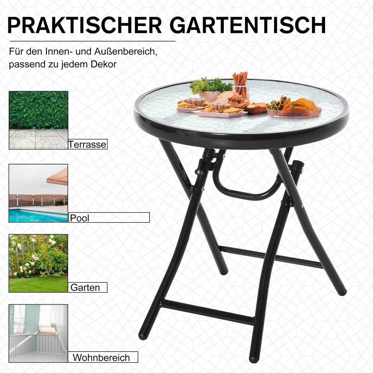 Outsunny Gartentisch schwarz Metall H/D: ca. 50x45 cm