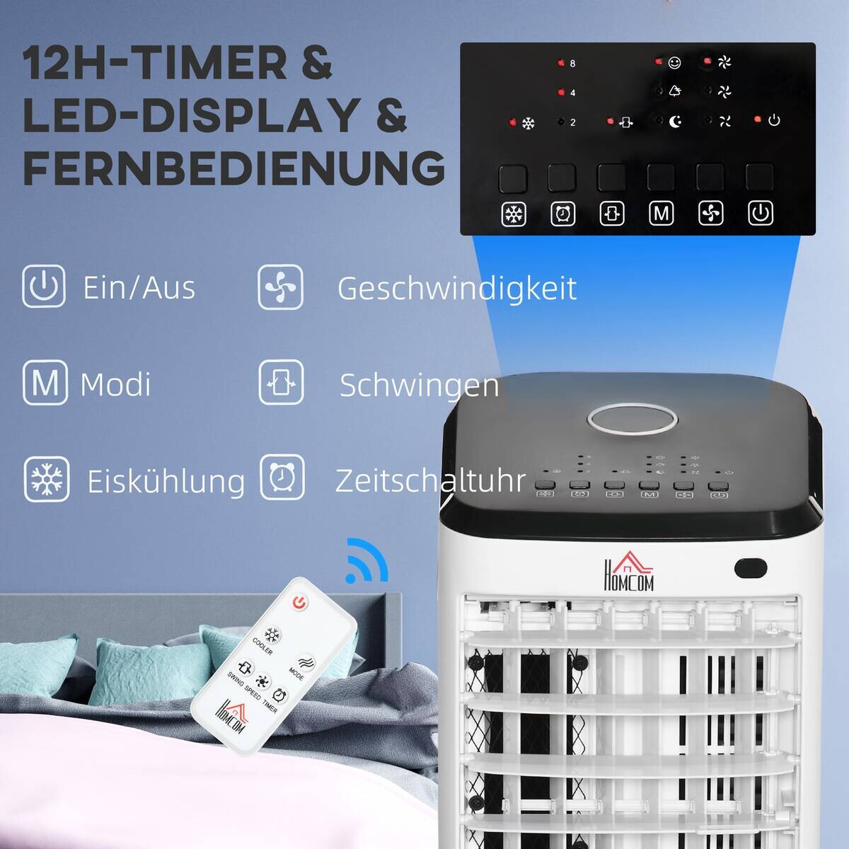 HOMCOM Luftkühler cremeweiß Polypropylen Edelstahl Kunststoff B/H/L: ca. 27x24,5x60 cm