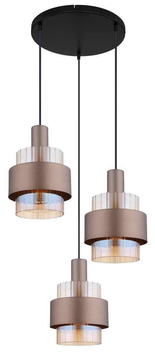 GLOBO Pendelleuchte amber schwarz Glas Metall H/D: ca. 150x45 cm E27 3 Brennstellen