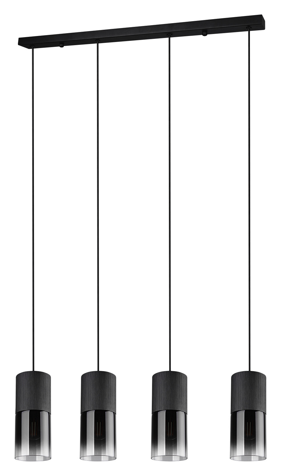 Reality Pendelleuchte Robin schwarz Rauch Metall Glas B/H/D: ca. 81x150x10 cm E27 4 Brennstellen