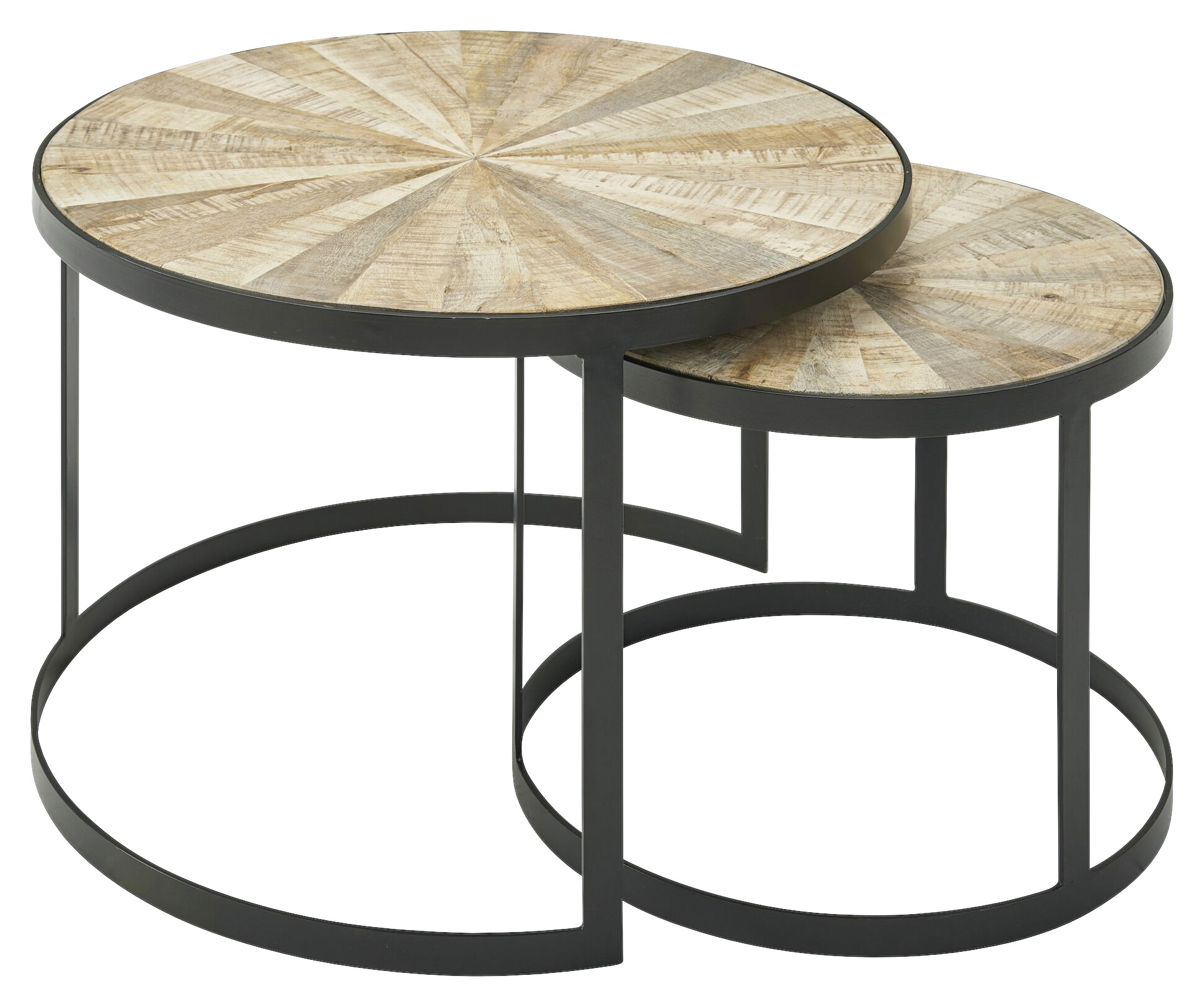 Beistelltisch 2er-Set. natur schwarz pulverbeschichtet Echtholz Eisen