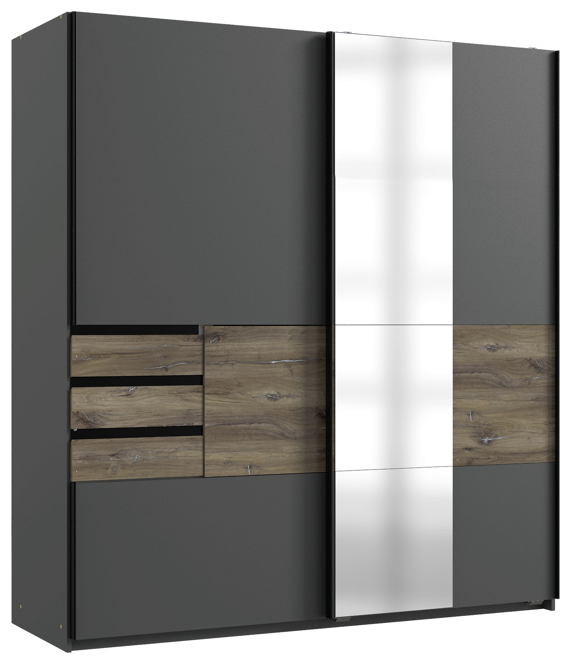 Schwebetürenschrank Bamberg Graphit Eiche Flagstaff Nachbildung B/H/T: ca. 180x198x65 cm