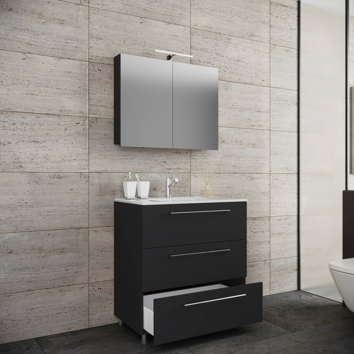 Waschplatz 3tlg-Schubo schwarz B/H/T: ca. 60x86x46 cm