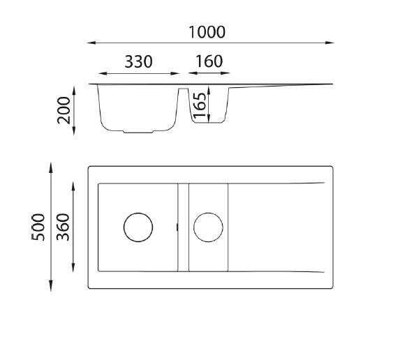 Respekta Einbauspüle Denver 1,5 100 x 50 S schwarz Mineralite B/H/T: ca. 100x20x50 cm