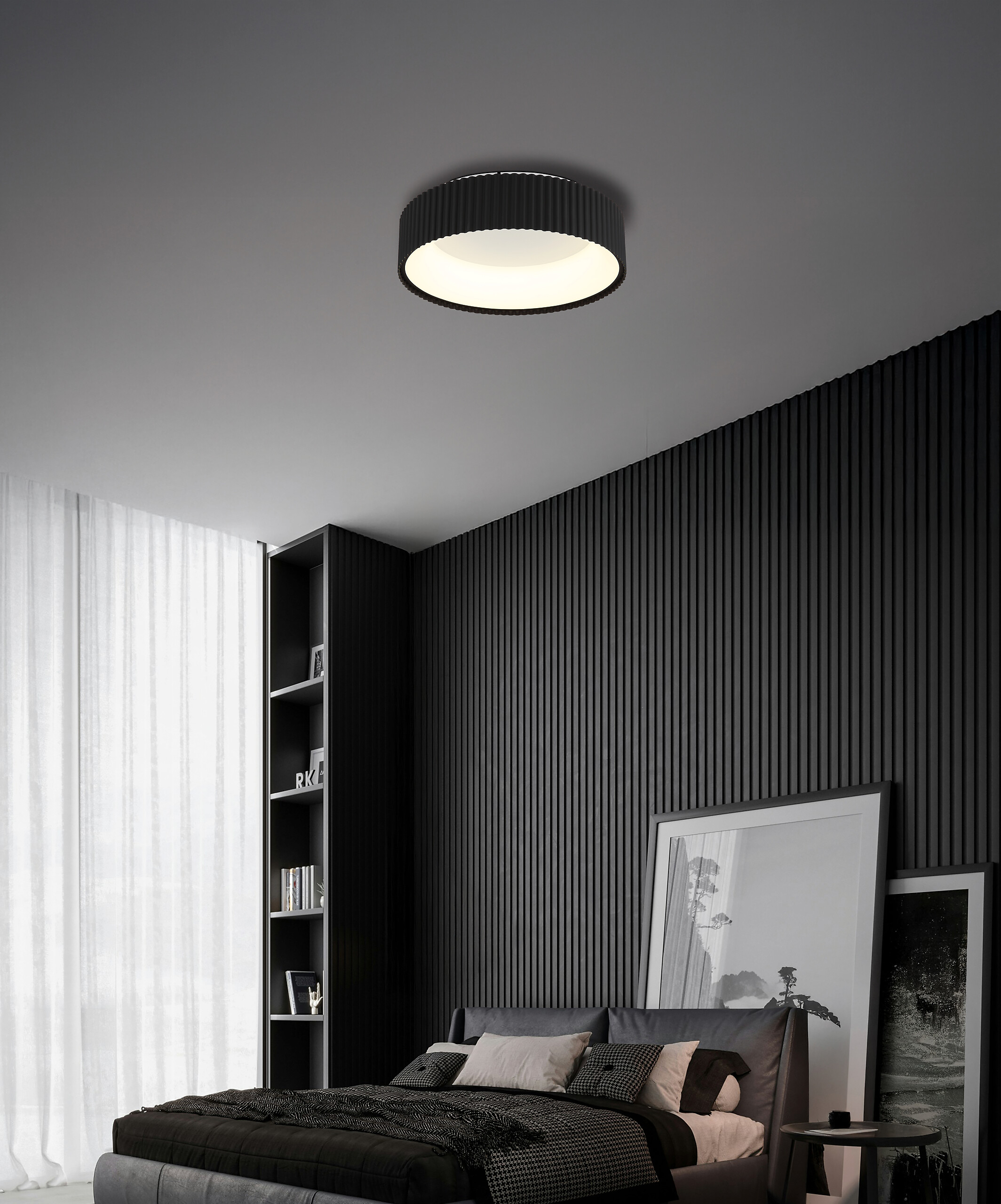 GLOBO LED-Deckenleuchte mattschwarz Opal weiß Acryl Metall H/D: ca. 13x46 cm 1 Brennstellen