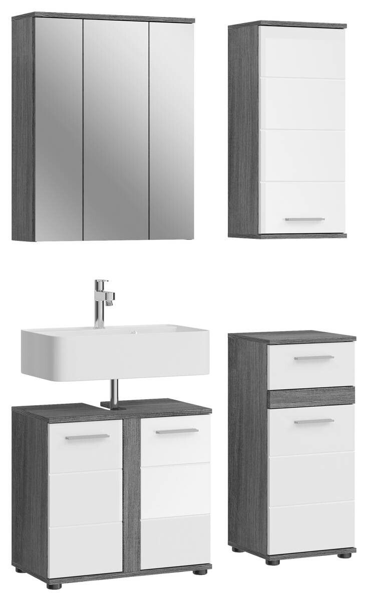 Badezimmer-Set BLAKE Rauchsilber Nachbildung weiß Hochglanz B/H/T: ca. 114x191x34 cm