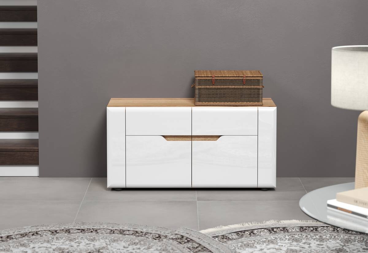 Sitzbank Marlon Eiche Evoke Coast Nachbildung weiß Hochglanz B/H/T: ca. 91x44x38 cm