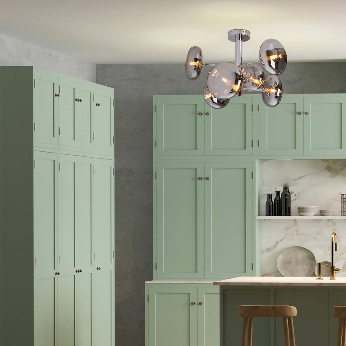 Näve Leuchten Deckenleuchte 1388397 Chrom Glas Metall B/H/T: ca. 53x38x53 cm G9 6 Brennstellen