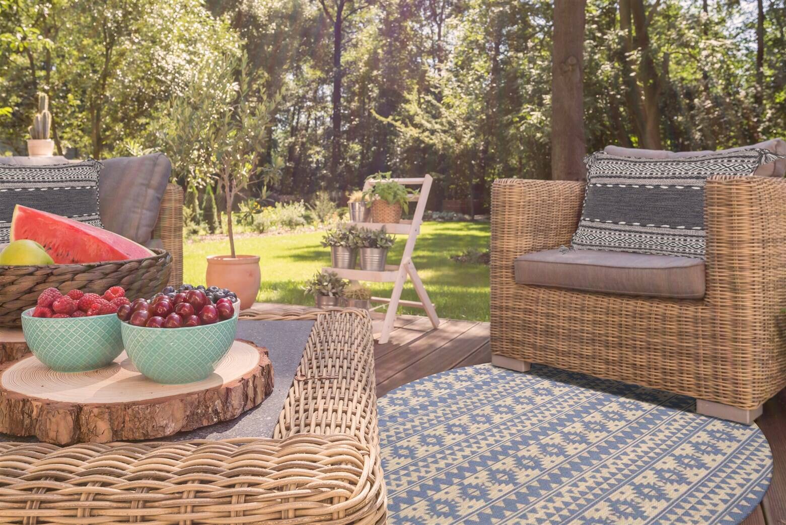 Kayoom Flachgewebeteppich Sunny 210 hellblau B/L: ca. 120x120 cm