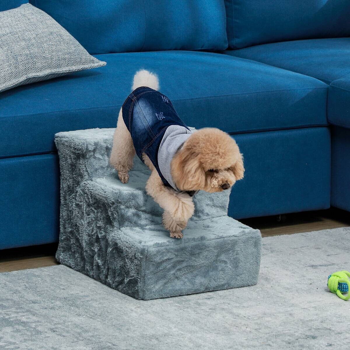 PawHut Haustiertreppe hellgrau Plüsch B/H/L: ca. 35x35x46 cm