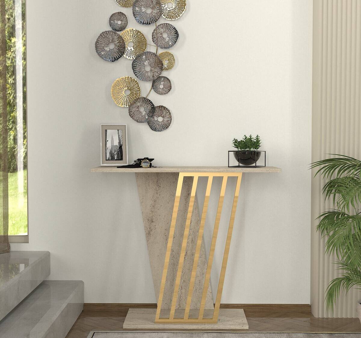 Konsolentisch Gravity beige granit Optik Spanplatte B/H/T: ca. 90x76,8x29,6 cm