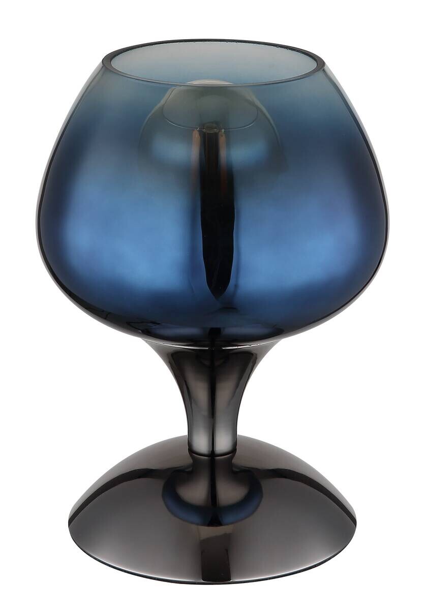 GLOBO Tischleuchte schwarz Chrom blau Glas Metall Textil H/D: ca. 20,5x15 cm E27 1 Brennstellen