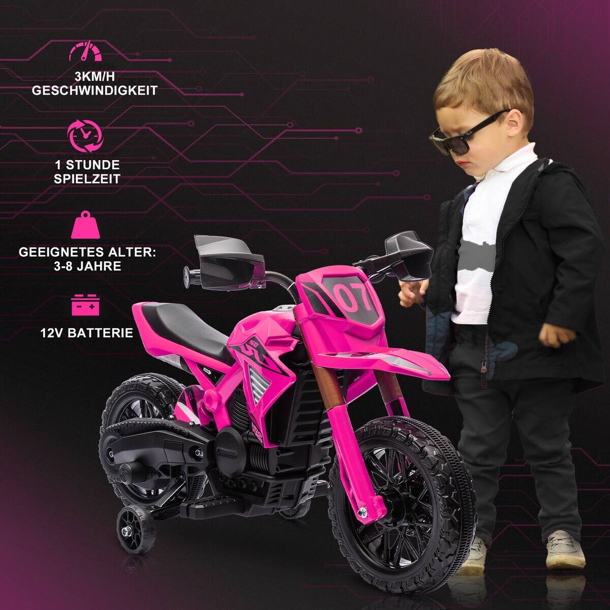 AIYAPLAY Kindermotorrad rosa B/H/L: ca. 57x62x105 cm