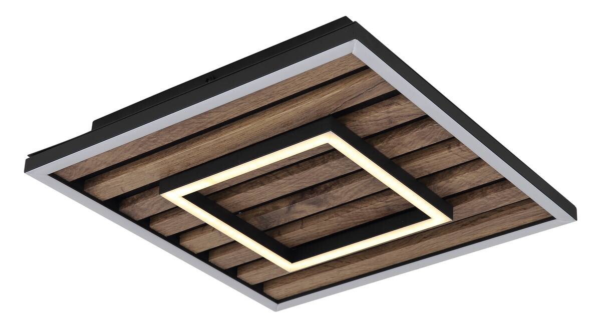 GLOBO LED-Deckenleuchte WOODY 67345D Opal mattschwarz Metall MDF Kunststoff B/H/L: ca. 30x6x30 cm 1 Brennstellen