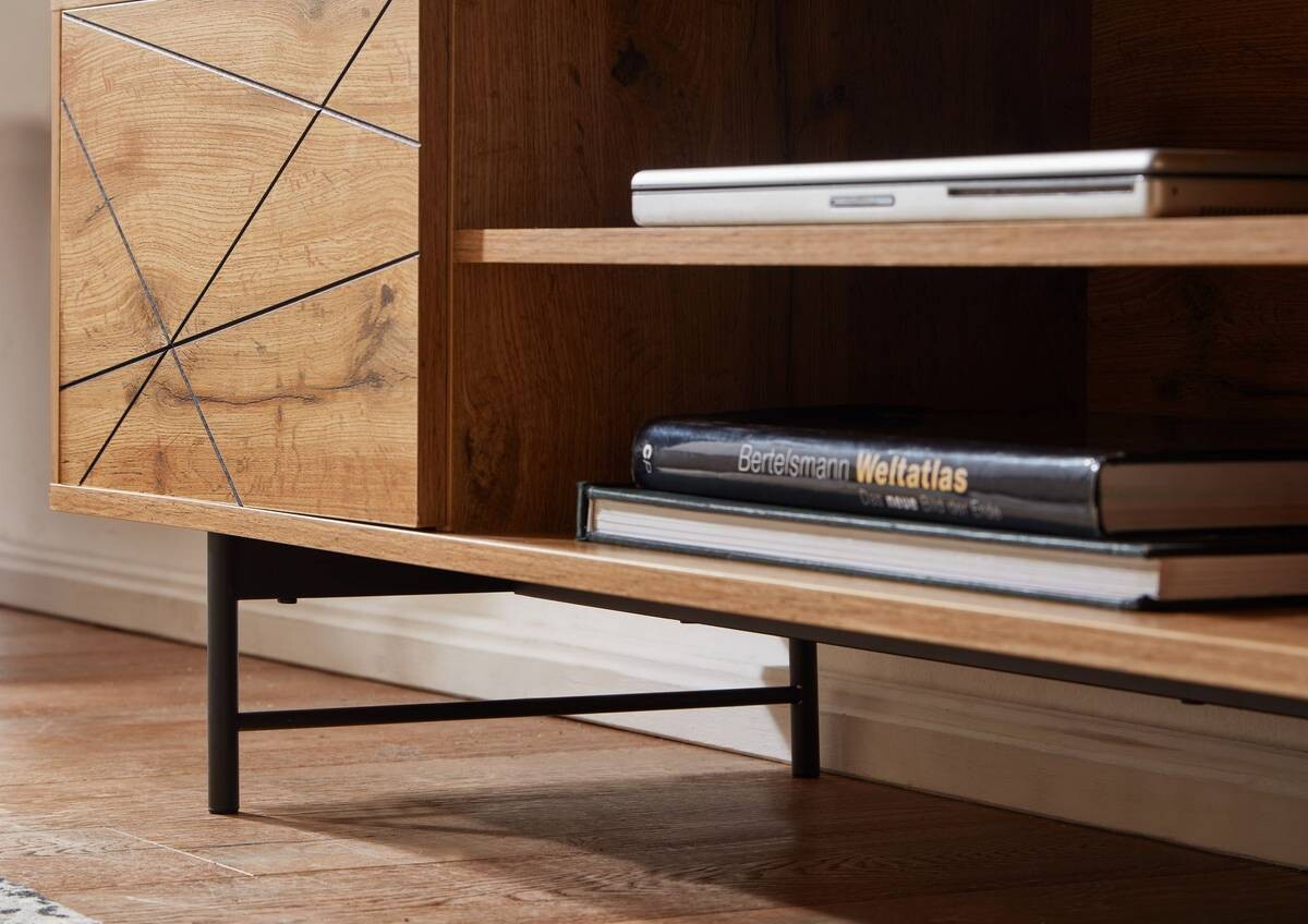 Lowboard Eiche Nachbildung schwarz pulverbeschichtet B/H/T: ca. 160x45x40 cm