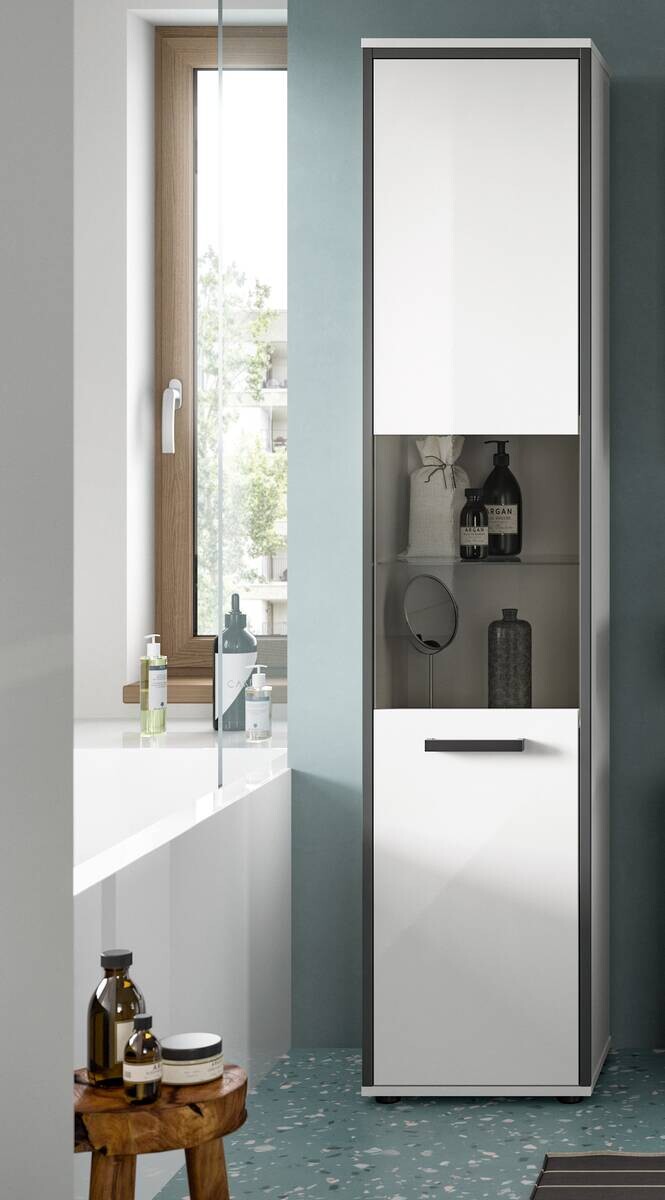 Midischrank KOJAK weiß Hochglanz anthrazit grau B/H/T: ca. 40x188x34 cm