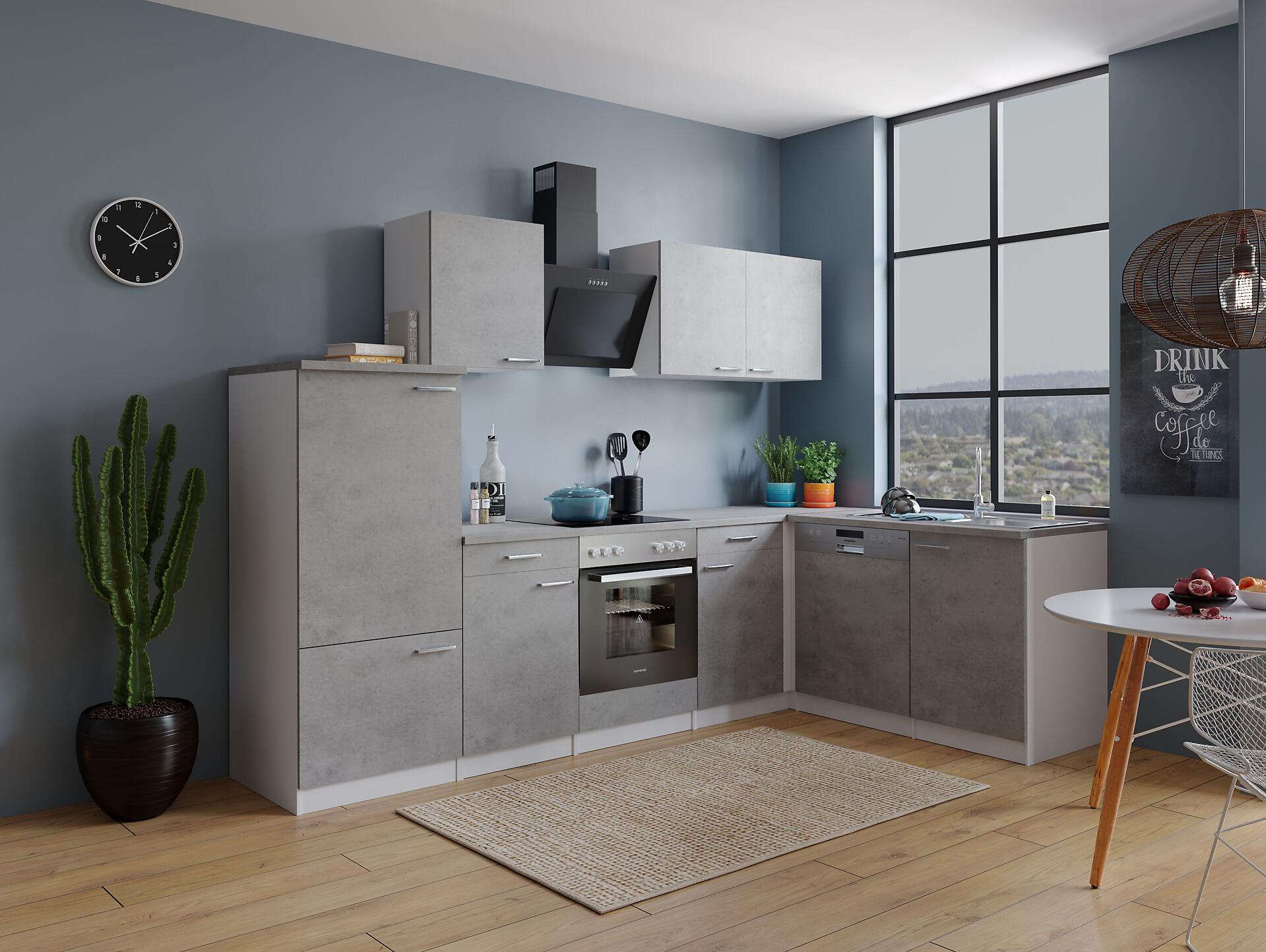 Respekta Winkelküche Malia Beton Optik B/H/T: ca. 280x200x172 cm